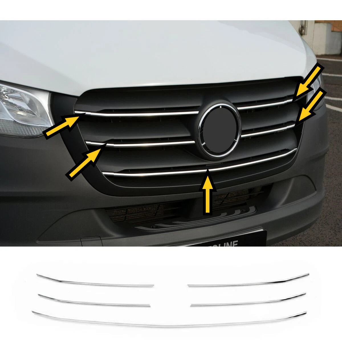 Front Grille Slim Chrome Cover Frame Trim For Sprinter W907 W910 2018+ 5 PCS Stainless Steel
