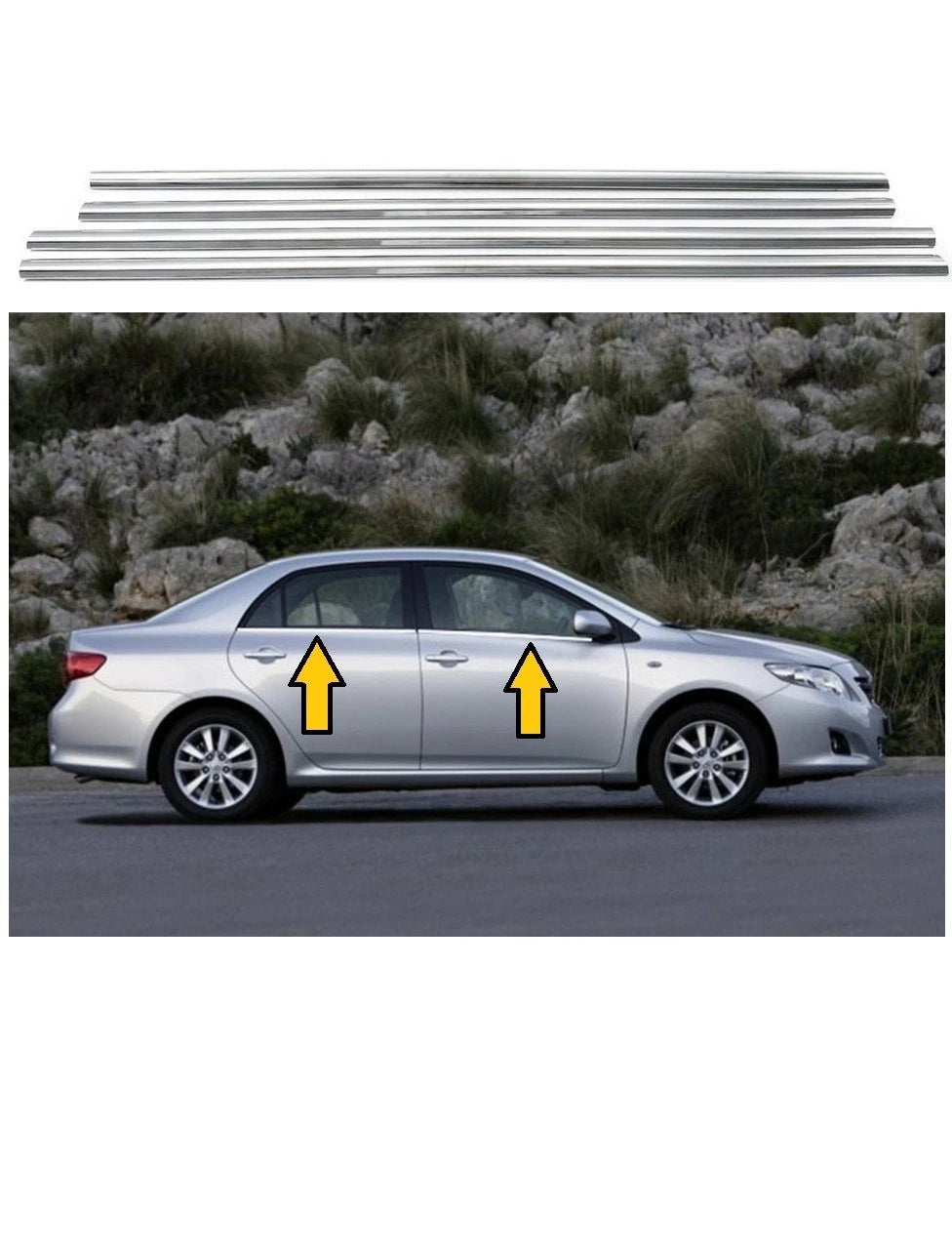 Chrome Window Molding Trim Cover for Toyota Corolla 2007-2013 | 4-Piece Stainless Steel Exterior Window Trim