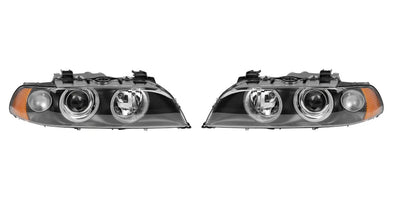 Black Projector Headlight Set For BMW 5 Series E39 Facelift 2001-2003 Left & Right Amber Corner Halogen