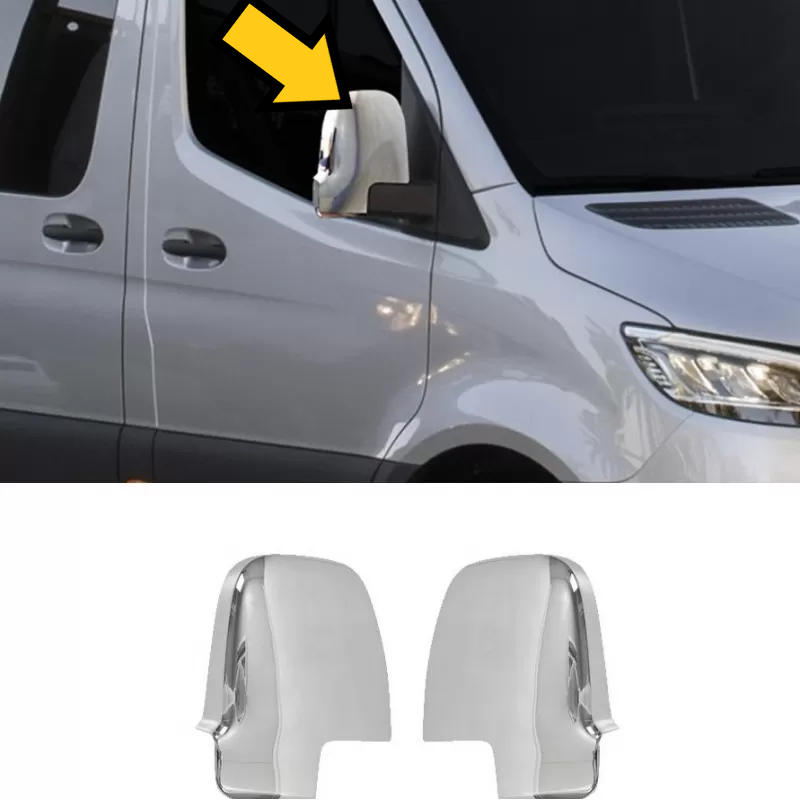 Chrome Side Rearview Mirror Cover For Sprinter W907 W910 2018-2026 Stainless Steel 2 Pcs