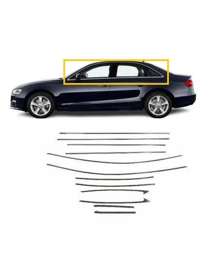 Chrome Window Molding Trim Cover Full Set for Audi A4 B8 Sedan & Avant 2008-2015 | 12 PCS Stainless Steel