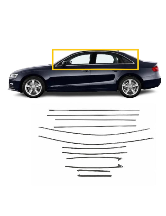 Chrome Window Molding Trim Cover Full Set for Audi A4 B8 Sedan & Avant 2008-2015 | 12 PCS Stainless Steel