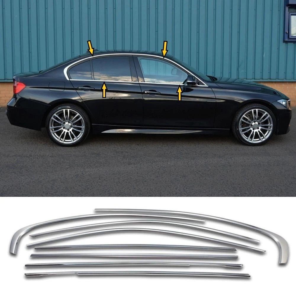 Chrome Window Frame Trim Cover Full Set for BMW 3 Series F30 Saloon 2012-2018 - 8PCS Stainless Steel