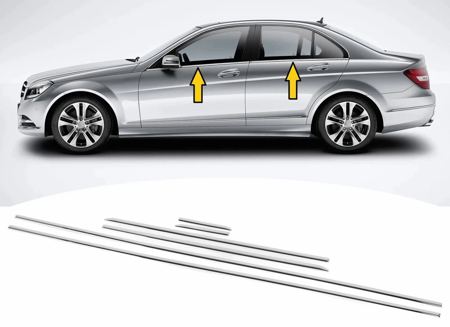 Chrome Window Trim Cover for Mercedes-Benz C-Class W204 Saloon 2007-2014 - 6PCS Stainless Steel